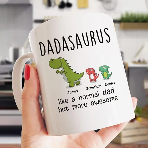 Miniatura 2 de Gossby DADASAURUS - Taza de café personalizada para papá, regalo personalizado para papá de un niño, hija, hijo, esposa con nombres, divertido día 2