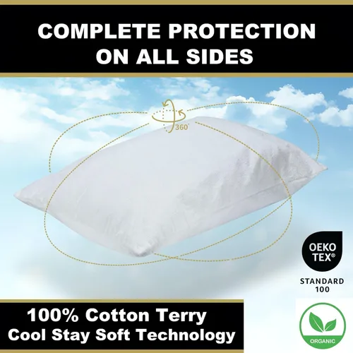 Miniatura 3 de MATTSHIELD Max Comfort - Juego de 4 protectores de almohada, estándar, con cremallera, 100% impermeables, superficie de rizo de algodón orgánico