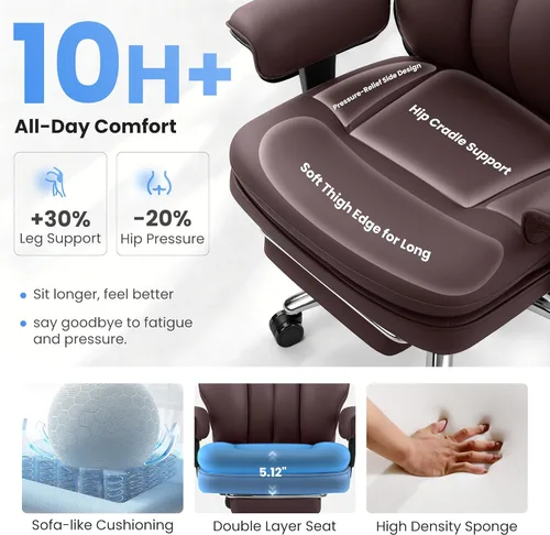 Miniatura 5 de BestGlory Silla de escritorio de oficina con soporte lumbar inflable, silla de oficina ergonómica [cojín y reposapiés mejorados de doble capa], Café