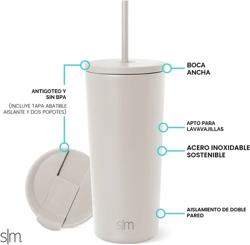 Miniatura 2 de Simple Modern - Vaso aislado con tapa y pajita, botella de agua reutilizable de acero inoxidable, taza de café helado, taza de viaje, regalos