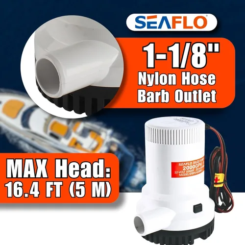 Miniatura 9 de Bomba de achique SEAFLO Serie 01 de 2000 GPH – 12V, salida de 1-1/8", bomba sumergible marina con protección anti-airlock, certificada CE y Rohs