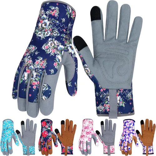 Miniatura 43 de Guantes de Jardinería de Cuero MERTURN para Mujeres, Guantes de Jardín a Prueba de Espinas, Guantes de Trabajo Compatibles con Pantalla Táctil, Azul