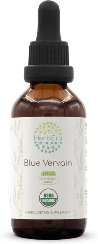 HerbEra Blue Vervain USDA Organic - Tintura sin alcohol fabricada en Estados Unidos para apoyar el estado de ánimo y la calma, hierba seca de