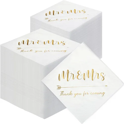 Miniatura 9 de Teling 400 Pcs Wedding Napkins for Reception, 3 Ply Mr Mrs Wedding Cocktail Napkins for Engagement Bridal Shower Party Supplies Beverage Dessert