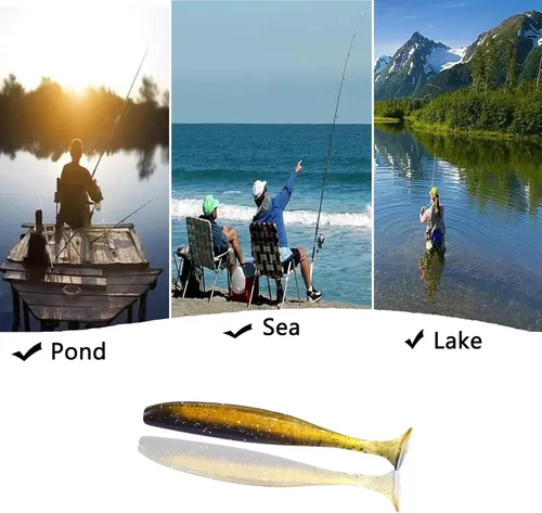 Miniatura 5 de Cebos de natación de cola de paleta, señuelos de pesca de plástico suave, cebos de natación para pesca de lubina, 30/50 piezas con caja, cebos de A