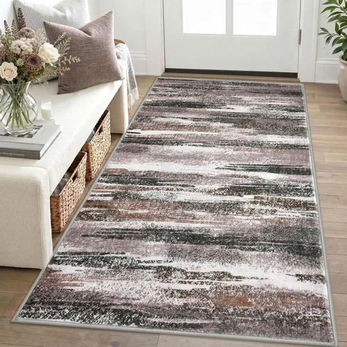 Miniatura 106 de Lansny Alfombra moderna abstracta para entrada de interiores de 2 x 3 pies, lavable, antideslizante, suave, alfombra de área pequeña, color negro