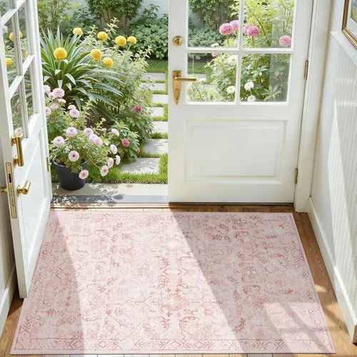 Miniatura 37 de Alfombra de área pequeña de 2 x 3 pulgadas, color beige, para entrada, baño, cocina, antideslizante, de pelo bajo, lavable, moderna alfombra bohemia