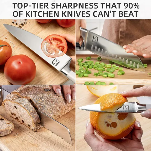 Miniatura 4 de KnifeSaga Juego de Cuchillos Premium, Japonés 15 Piezas Juego de Bloque de Cuchillos de Cocina de Acero Inoxidable de Alto Carbono con Afilador
