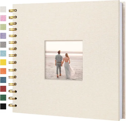 Álbum de fotos de 20 x 20 cm con cubierta de lino, libro de recuerdos de papel kraft blanco de tapa dura, para viaje, libro de invitados de boda,