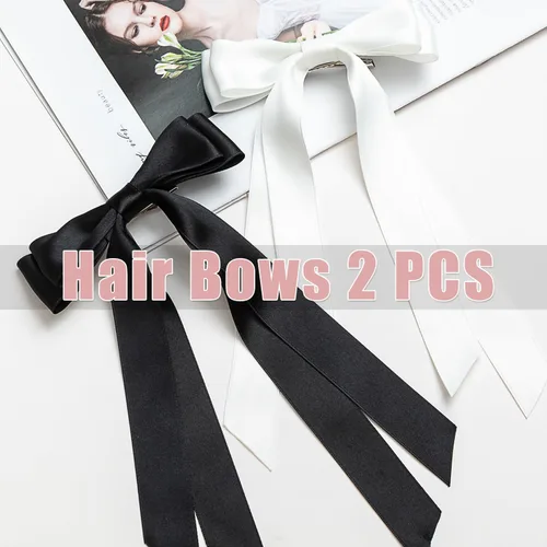 Miniatura 3 de Seneeel Lazos para el cabello, 2 piezas grandes de lazo doble para mujer, negro, blanco
