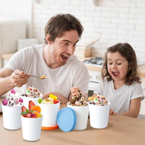 Miniatura 2 de Mini recipientes de helado para juego casero (paquete de 6 – 8 onzas), contenedores reutilizables de almacenamiento de helado para congelador
