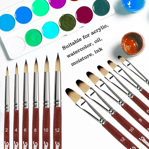 Miniatura 2 de Sdanart Juego de 12 pinceles de pintura acrílica, 6 pinceles profesionales de punta redonda y 6 pinceles filbert para artistas de acuarela