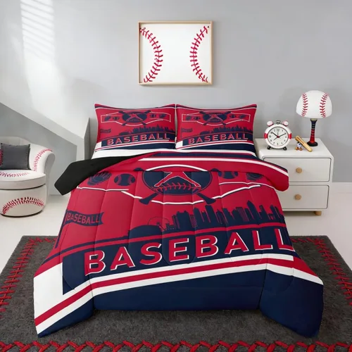 Miniatura 13 de Juego de edredón con bandera de Estados Unidos, juego de ropa de cama de béisbol y sóftbol, tamaño Queen, edredón acolchado con estrellas blancas