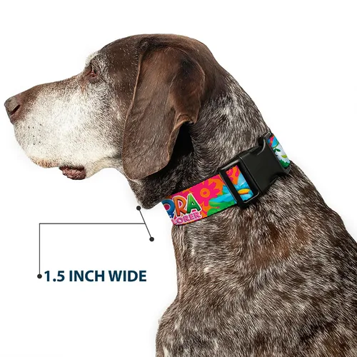 Miniatura 7 de Collar de perro clip de plástico Dora The Explorer Dora Poses Floral Collage naranja rosa 9 a 15 pulgadas 1.0 pulgadas ancho