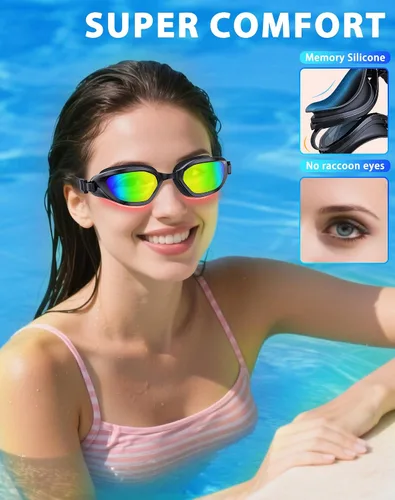 Miniatura 4 de Gafas de Natación, Gafas de Natación Unisex para Adultos Anti Niebla Anti UV Sin Fugas Visión Amplia para Hombres Mujeres Jóvenes Negro/Oro