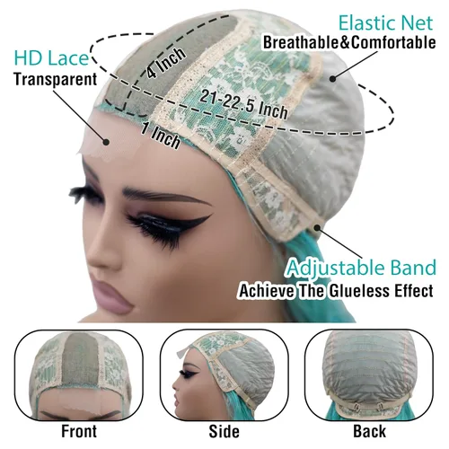 Miniatura 6 de Pelucas de encaje frontal de color azul y verde, pelucas de ondas sueltas para mujeres de moda, resistentes al calor, pelucas rizadas naturales