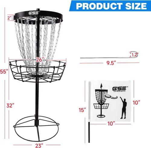Miniatura 2 de GSE Games & Sports Expert PRO - Cesta portátil de golf de disco, 12 cadenas/24 cadenas, disco volador de metal, cestas de práctica de golf para Negro