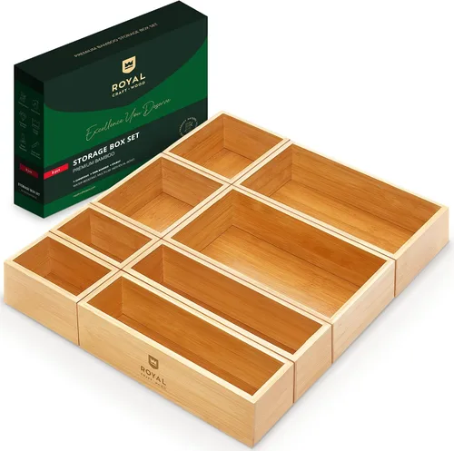 ROYAL CRAFT WOOD Caja organizadora de cajones de bambú de lujo, juego de papeleras, organizador de cajones multiusos para cocina, baño, escritorio