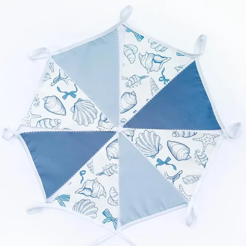 Miniatura 6 de Decoraciones náuticas costeras de 32 pies para fiestas de playa, lazo azul, estrellas de mar, conchas de mar, banderines de tela con banderines