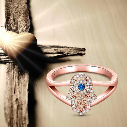 Miniatura 5 de Hamsa - Anillo para el mal de ojo para mujer, anillo de plata de ley con mano de Fátima, oro rosa, protección espiritual de la buena suerte, amuleto