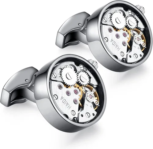 Miniatura 3 de HONEY BEAR Mens Shirt Cufflinks Working Watch Movement for Wedding Business Gift