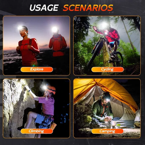 Miniatura 7 de Linterna frontal LED recargable de 1000 lúmenes, superbrillante, con 10 modos y sensor de movimiento, juego de 2 lámparas frontales con zoom