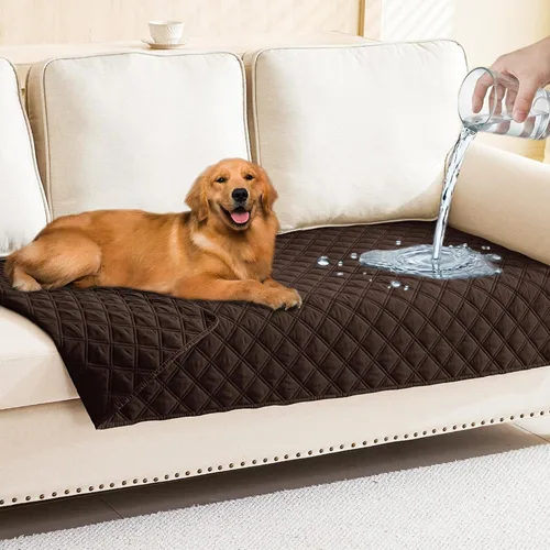 Miniatura 14 de Smiry Funda impermeable para cama de mascota, suave y lavable, para muebles, cama, sofá, reversible, a cuadros (30 x 53 pulgadas, color beige/beige)