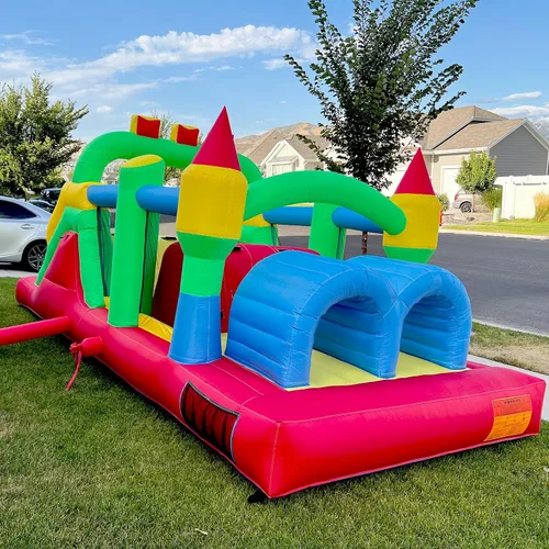 Miniatura 8 de Whubefy Casa inflable para carrera de obstáculos para niños grandes de 8 a 12 años, castillo de rebote grande de 18.5 x 8 pies con toboganes