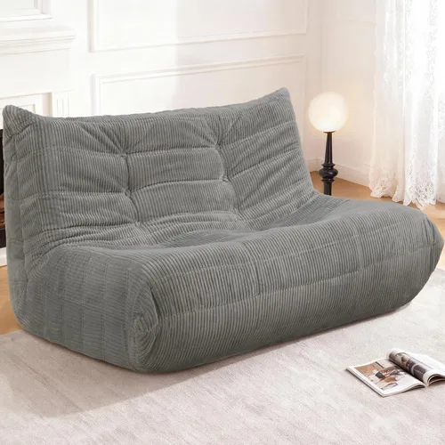 Miniatura 107 de Puf para adultos, silla puf grande, sillón con relleno de espuma viscoelástica para el hogar, apartamento o sala de juegos, gris afelpado Felpa gris