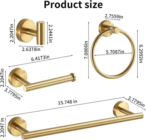 Miniatura 4 de Juego de accesorios de baño en oro cepillado, juego de 10 barras de toallas que incluye 2 barras de toallas de 16 pulgadas, soportes de papel