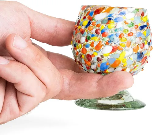 Miniatura 5 de Auténticos vasos de chupito soplados a mano de tequila mexicano - Juego de 4-2 onzas - Mini snifters de vidrio - Base pesada - Coñac (Confeti)