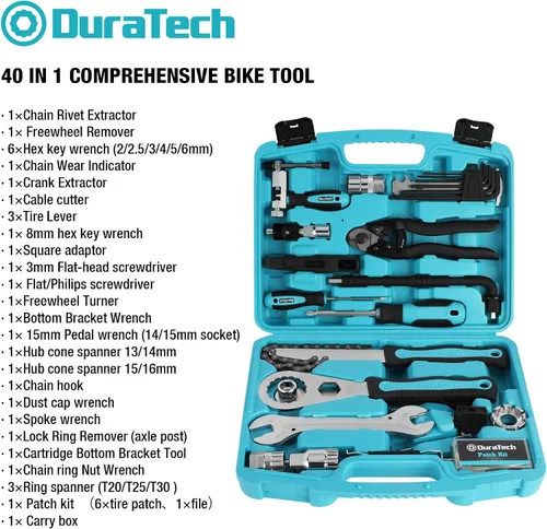 Miniatura 6 de DURATECH Kit de reparación de bicicletas de 40 piezas, kit completo de herramientas de bicicleta con estuche de almacenamiento, herramientas