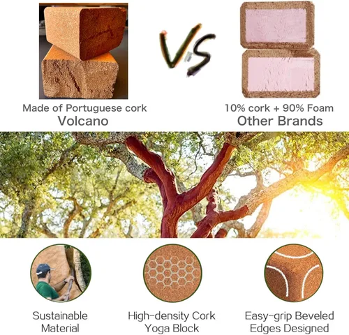 Miniatura 5 de Bloques de corcho para yoga 2 unidades - Juego de bloques de corcho natural de Portugal, 9.0"x6.0"x4.0" Bloques de yoga antideslizantes y antivuelco