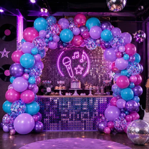 Miniatura 6 de Globos de látex rosa intenso, azul, morado, 50 globos de látex de 12 pulgadas con confeti metálicos para niños, temática mágica, cumpleaños, baby