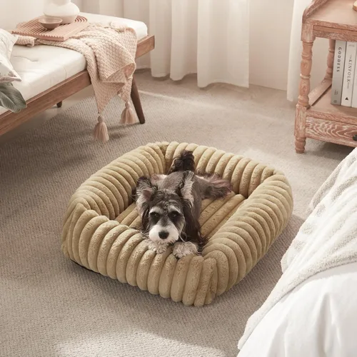 Miniatura 7 de FURTIME Cama para perros de tamaño mediano, cama ortopédica lavable para mascotas con funda extraíble, rectangular, suave, relajante, para Beige