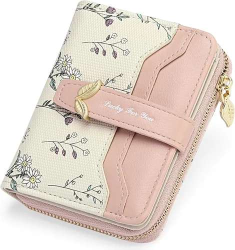 Miniatura 9 de GAEKEAO - Billetera pequeña para mujer con bloqueo RFID, de cuero vegano, plegable, con estampado floral, monedero con bolsillo con cremallera
