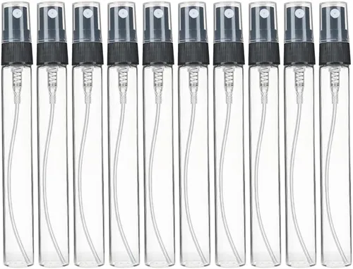 Miniatura 4 de Paquete de 25 recipientes de vidrio con atomizador para botellas, botella marrón, pulverizador negro, tapa negra, muestra de perfume, atomizador