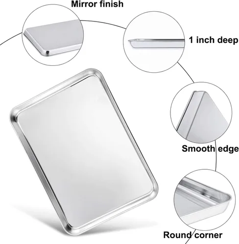 Miniatura 3 de TeamFar Bandeja para Hornear, 44.7 cm x 33 cm x 2.5 cm Hoja de Acero Inoxidable Grande para Galletas, Media Bandeja de Hornear, No Tóxica