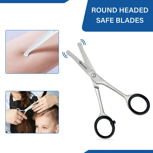 Miniatura 5 de Ruvanti Tijeras de corte de pelo para niños de 5.2 pulgadas, tijeras de peluquería de punta redondeada de seguridad para niños, bebés y recorte