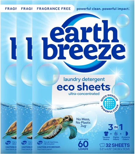 Miniatura 12 de Earth Breeze Hojas de detergente para ropa calmante lavanda, 60 cargas, sábanas ecológicas para lavandería, hojas de jabón de viaje para ciclos