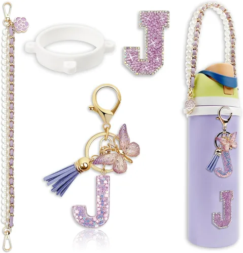 Miniatura 22 de Letter Handle Strap Accessories with Cute Initial Charm Compatible with Owala Water Bottle 24oz 32oz 40oz Owala Kids Púrpura
