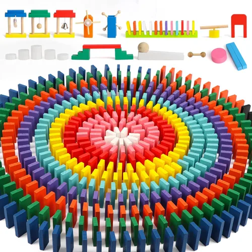 Juego de 1000 piezas de dominó para niños con 11 bloques adicionales, bloques de construcción de madera, 10 colores, juegos de fichas de dominó,