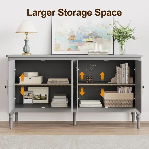 Miniatura 7 de FansaFurn Aparador con 4 Puertas, Mesa Consola de Mediados de Siglo con Estantes Ajustables, Gabinete Decorativo para Entrada, Sala de Estar, Gris