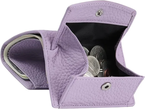 Miniatura 7 de Karmiir RFID - Cartera pequeña de cuero para hombres y mujeres con bolsa para monedas, billetera compacta de triple bolsillo con ranura
