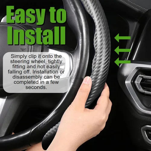 Miniatura 5 de Paquete de 3 Cubiertas Protectoras Antideslizantes Segmentadas de Fibra de Carbono para Volante de Automóvil Universales para la Mayoría de Volantes