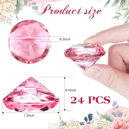 Miniatura 2 de Boao Paquete de 24 tarjeteros de mesa de acrílico con diamantes de cristal, decoración de fiesta de diamantes para bodas, mesa del hogar (rosa)