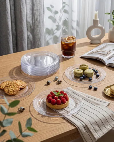 Miniatura 8 de bUCLA 100 platos de plástico transparente – 6.25 pulgadas de alta calidad desechables para ensalada/postre/aperitivo/platos pequeños para tartas