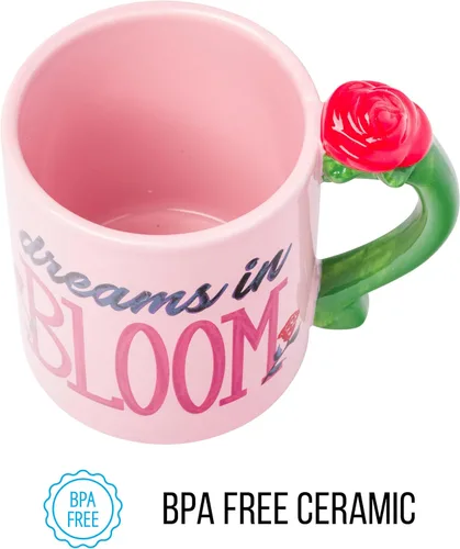 Miniatura 6 de Silver Buffalo Disney Princess La Bella y la Bestia Belle Sueños en Flor Rosas Taza de cerámica con asa esculpida en 3D, 20 onzas Belle Dreams in