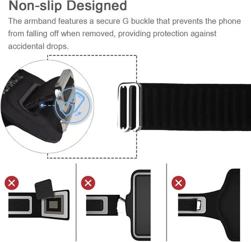 Miniatura 4 de Brazalete de running para iPhone 17 16 15 14 13 Pro Max/Plus, Samsung Galaxy S26 S25 S24 Ultra/Plus, bolsa de brazo con hebilla G (negro, S)
