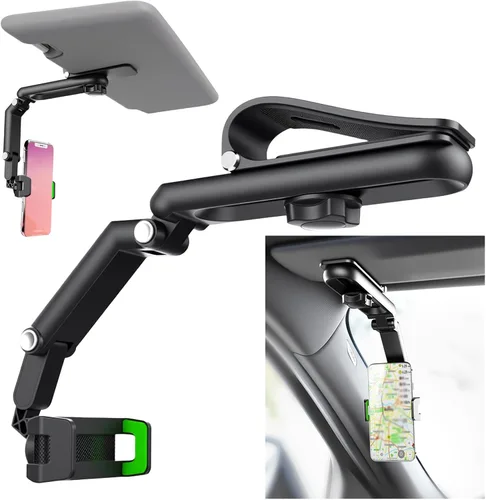 Soporte para teléfono en la visera solar del coche con diseño giratorio de 360°, soporte plegable para teléfono en la visera solar del coche con